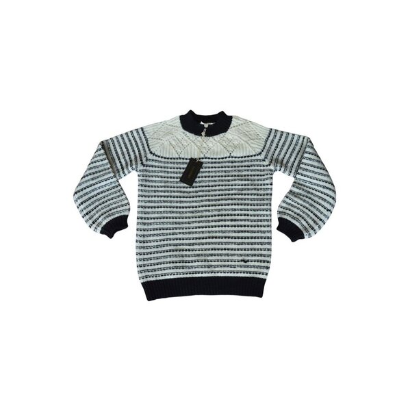 143 Story Boutique Stripe Pointelle Detail Crew Neck Sweater Women's Size Small - Picture 11 of 12